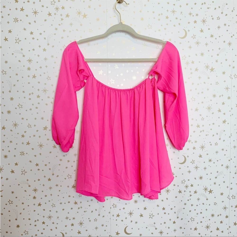 Neon Pink Strapless w sleeve Blouse Top